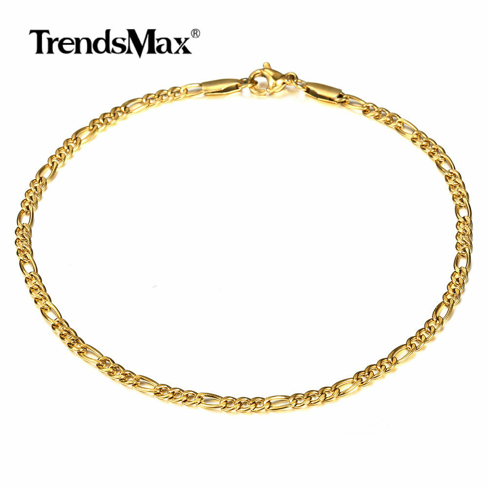 3mm 10inch Gold Stainless Steel Figaro Link Anklet Foot Chain Bracelet for Women