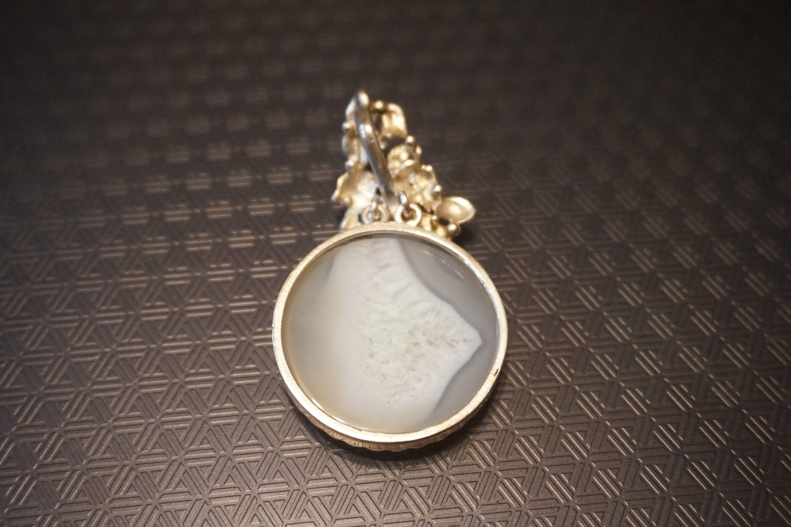 Beautiful Unique glass pendant with silver tone flower cluster hook and bezel