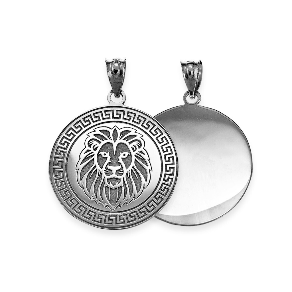 Solid Sterling Silver Lion Medallion Pendant Necklace (S/L)