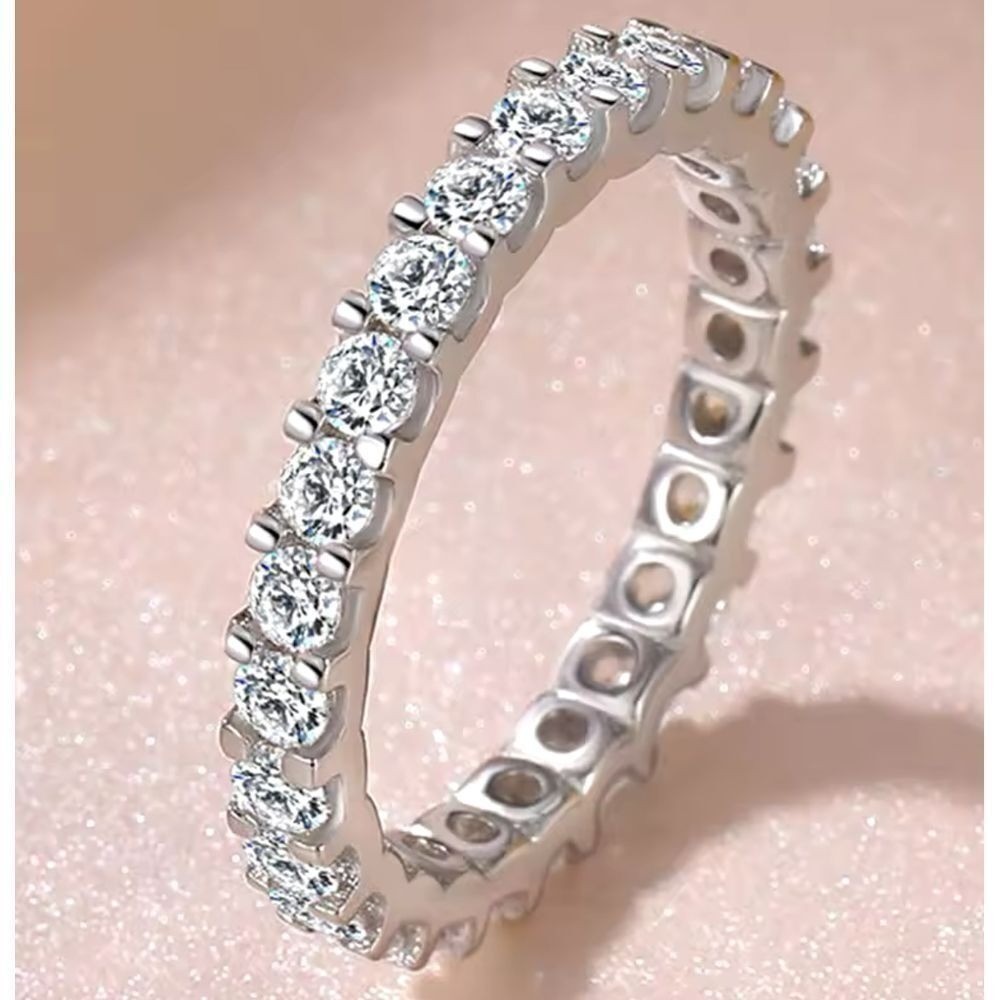 Elegant Sterling Silver Eternity Ring with Cubic Zirconia Wedding Band Size 6