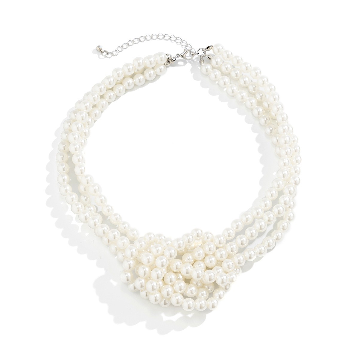 Multi Layer Faux Pearl Twisted Knot Choker Necklace Statement Bridal Elegant