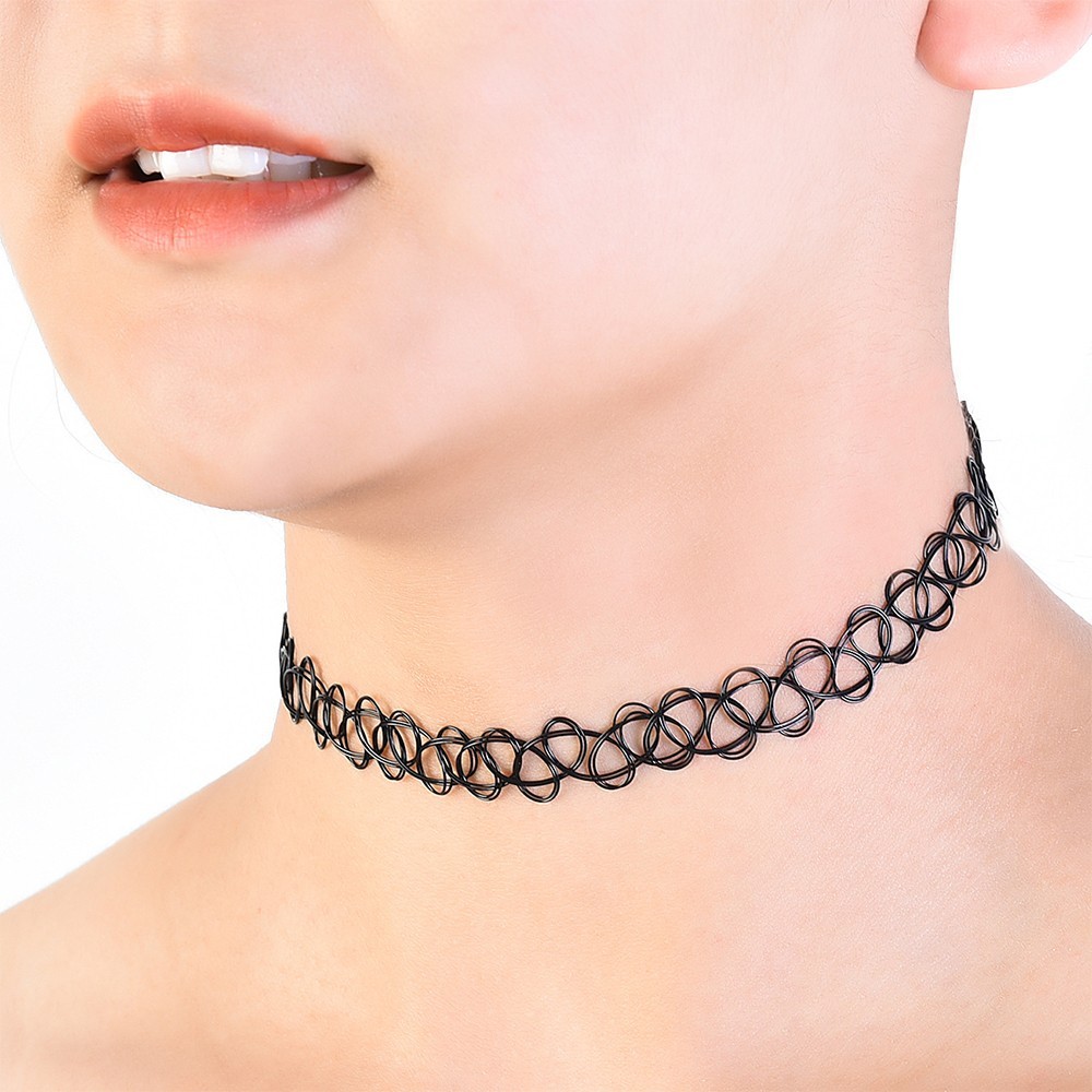 12pcs Rainbow Stretch Choker Creative Women Set Necklace Elastic Tattoo Vintage