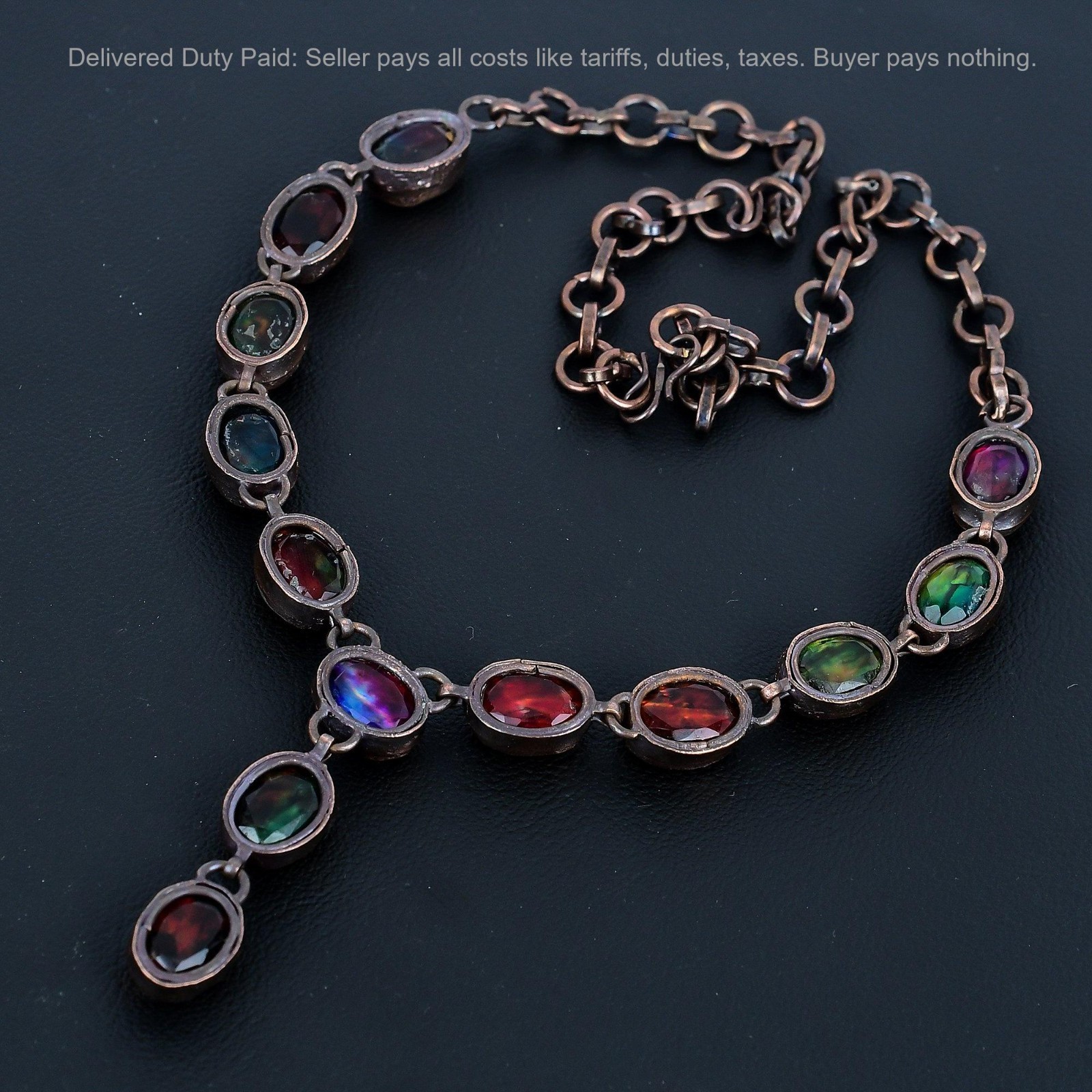 Christmas Sale Copper Oval Natural Ammolite Chain Electroformed Necklace Jewelry
