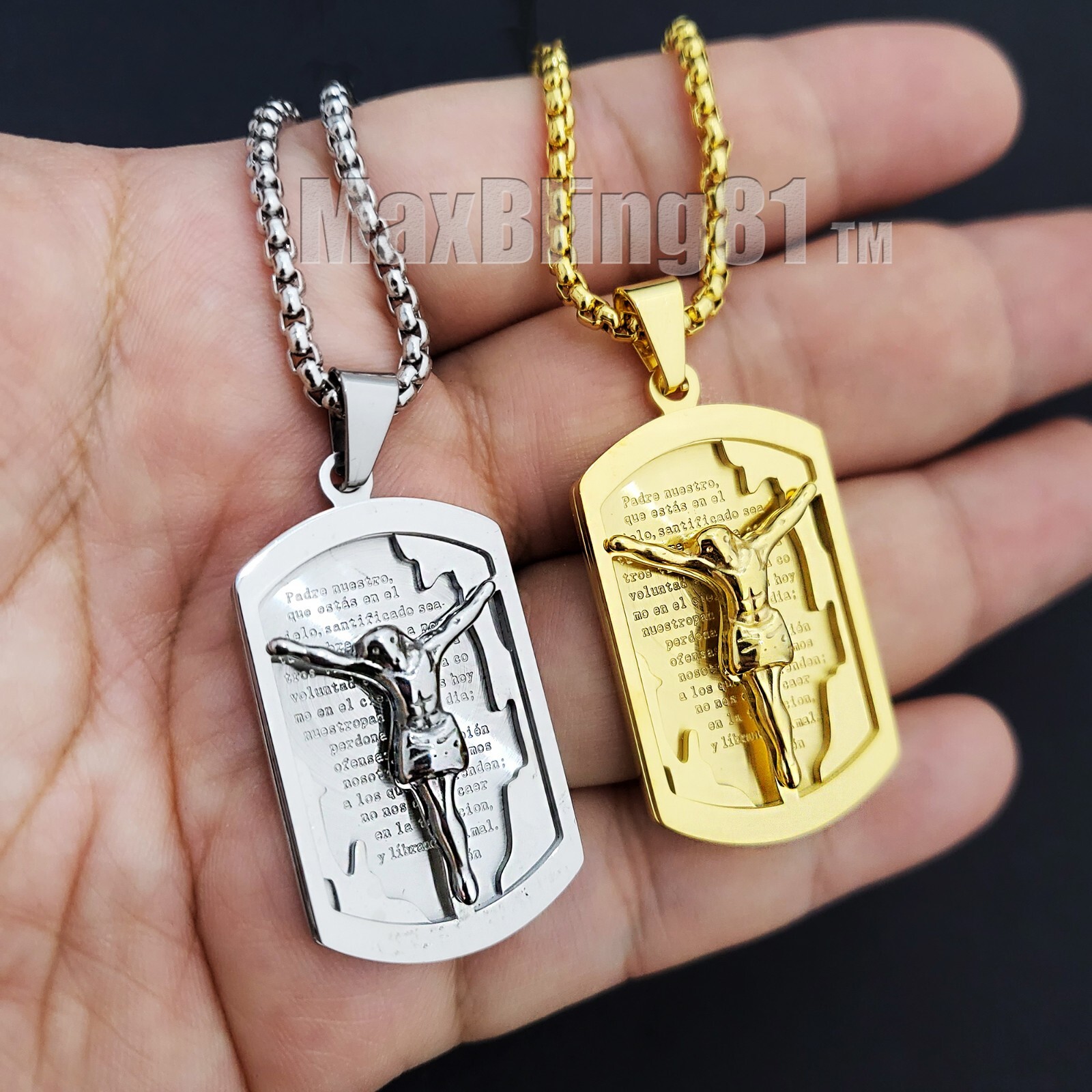 HIP HOP STAINLESS STEEL JESUS DOG TAG PENDANT 4mm 24″ ROLO LINK CHAIN NECKLACE
