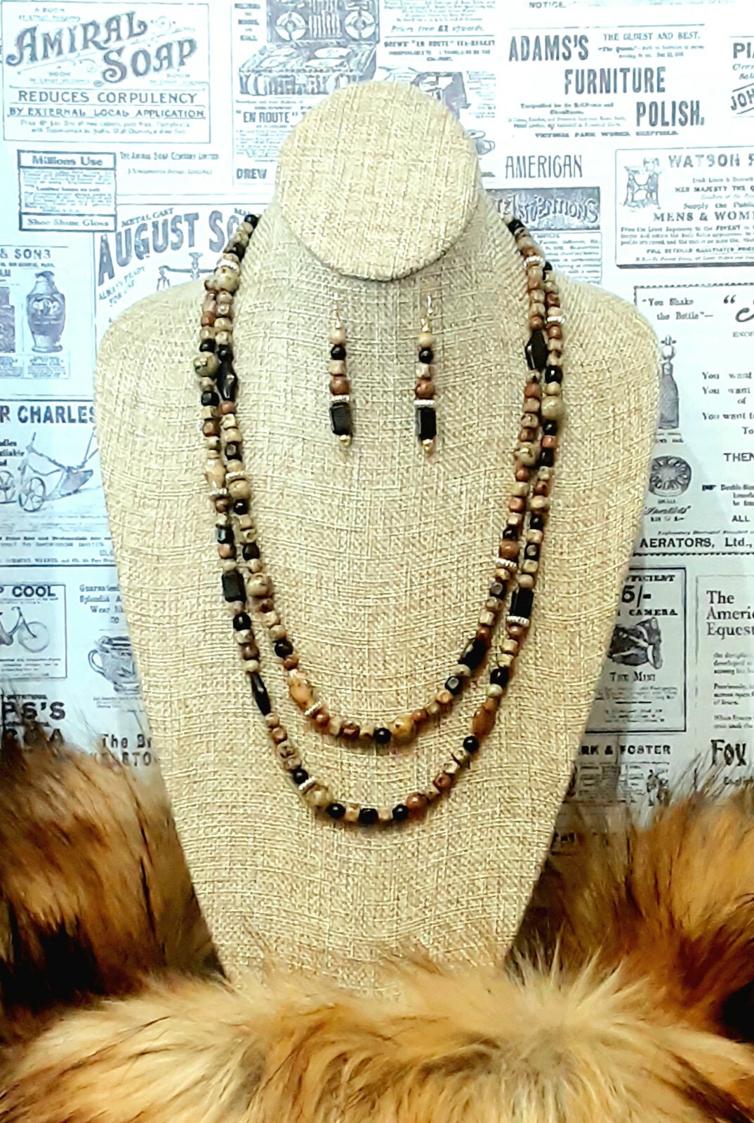 STELLA and DOT 🧿 Stunning 2 Strand Brown Tones 11″L Necklace + 2″L Earrings Ap5