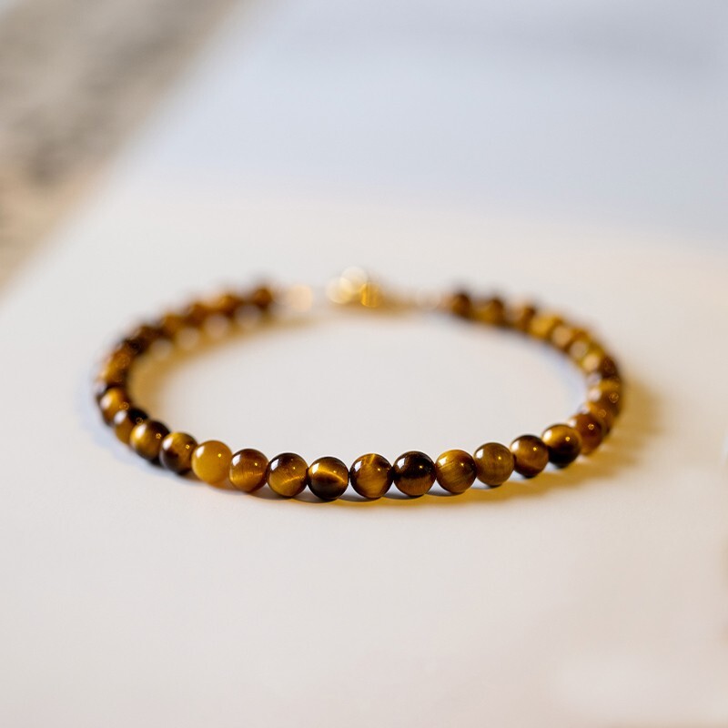 Natural 4mm Tiger’s Eye Stone Dainty Bracelet Brown Gemstone Minimalist Bracelet