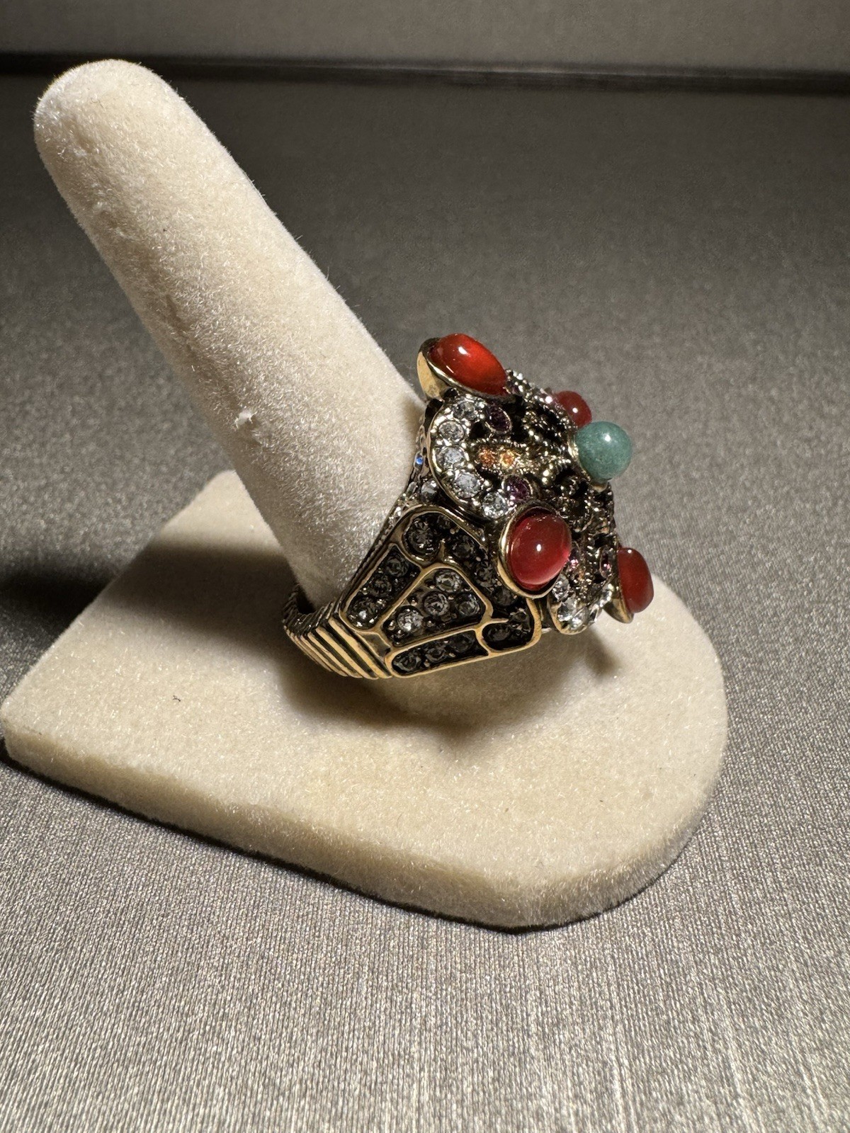 Heidi Daus Signed Gold Tone Crystal Cluster Cocktail Ring Size 8