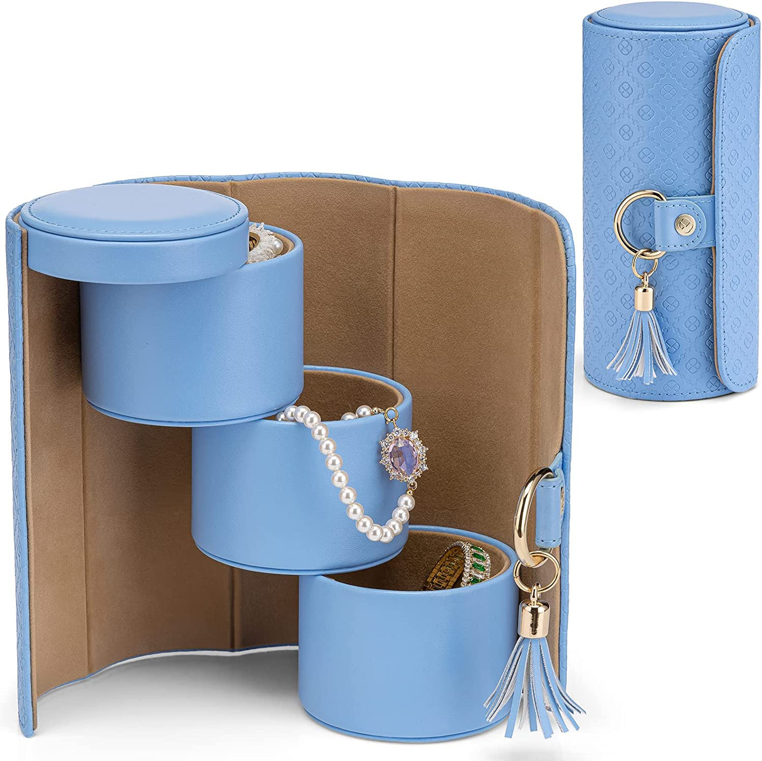 Travel Jewelry Organizer for Women – 3-Layer Storage Box in Blue