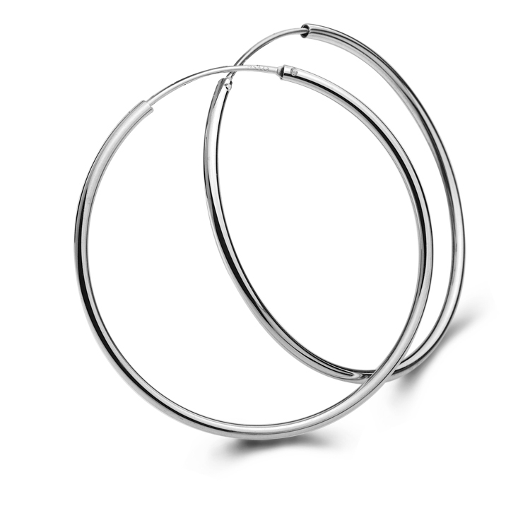 925 Sterling Silver 45mm/1.8″ Medium Size Round 1.4mm THIN Endless HOOP Earrings
