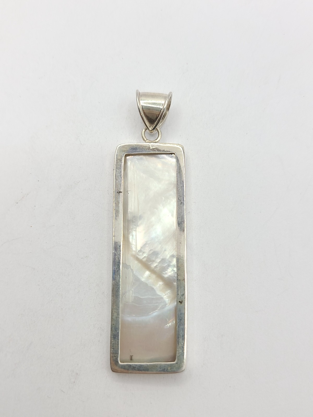 Estate Double Sided Mother of Pearl Rectangle 925 Sterling Silver Pendant