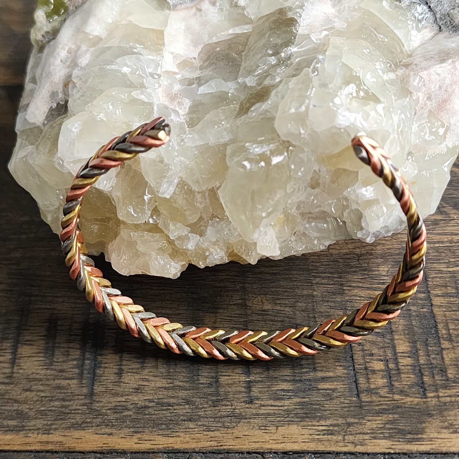 Tri Color Copper Magnetic Bracelet Woven Adjustable 6 Magnets 17.5cm 8.5mm 24g