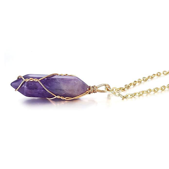 1Pc Hexagonal Stone Pendant Healing Natural Crystal Quartz Chakra Necklace Gifts