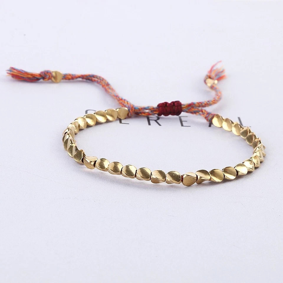 Handmade Tibetan Buddhist Braided Cotton Copper Beads Lucky Rope Bracelet Unisex