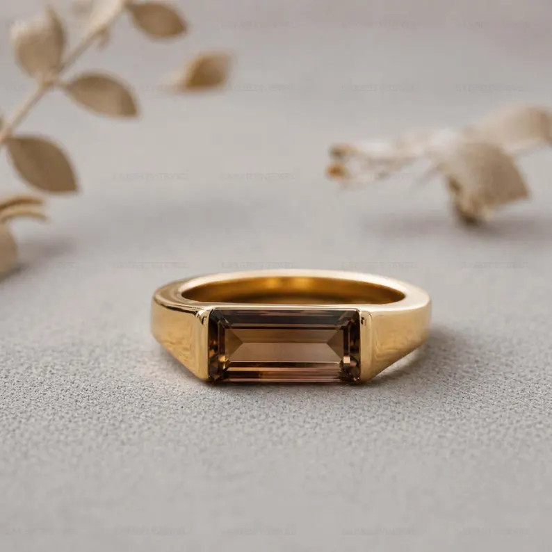 Smoky Quartz Ring, Brass Gold Alloy , Birthday Gift Her, Women Ring