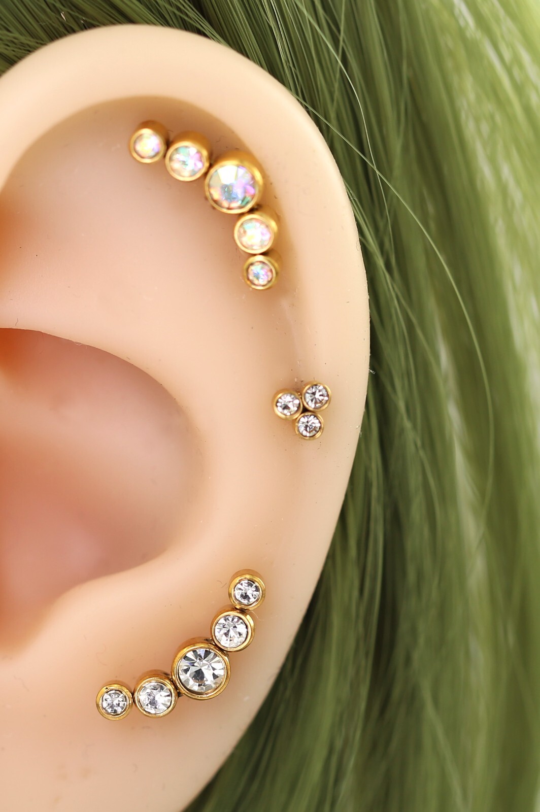 16g Opal Gem Ear Cartilage Lip Ring Bar Stud Flat Back Climber Piercing Earring