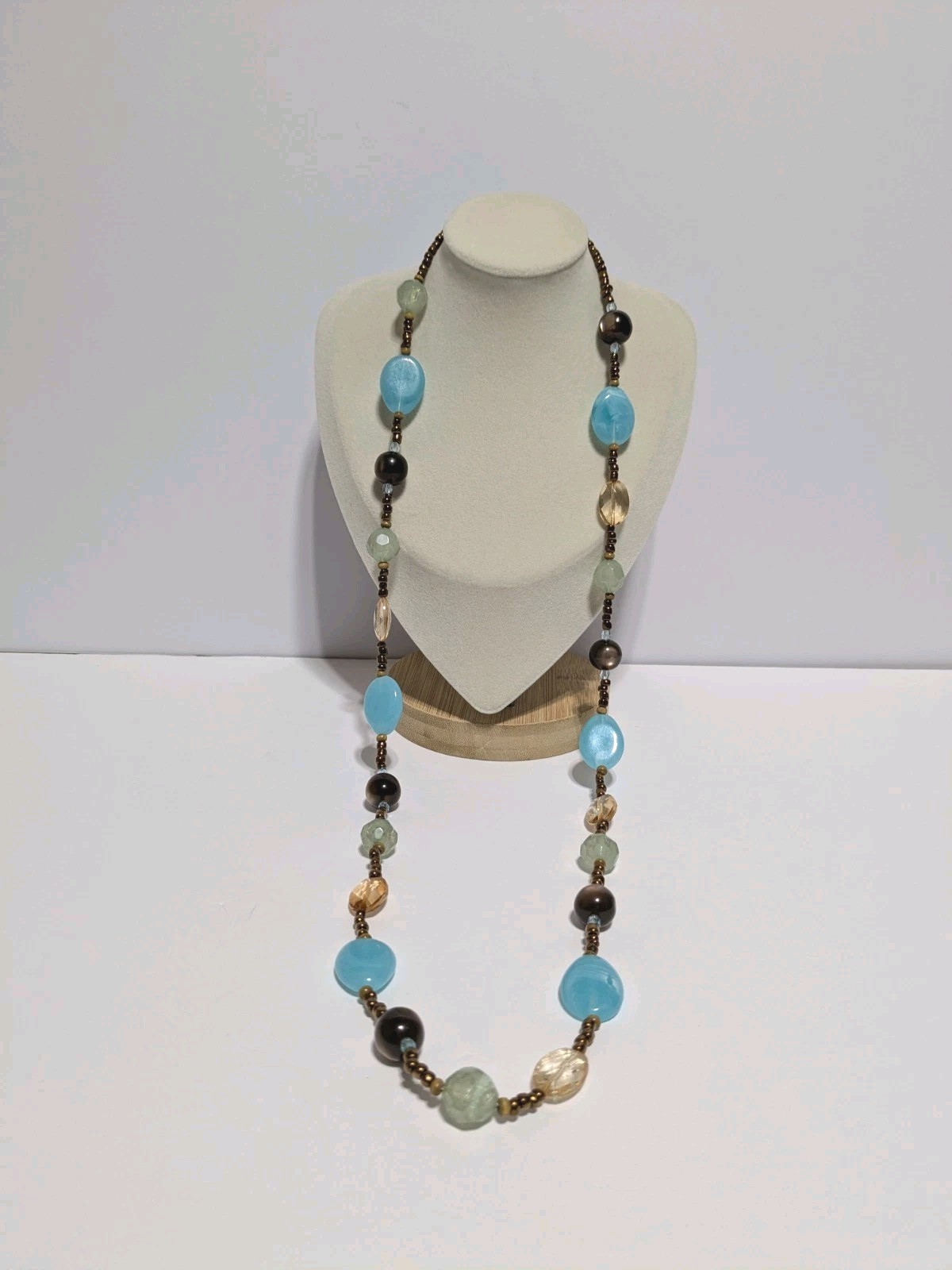 Multicolor & Multi Shaped Acrylic & Glass Beaded Necklace 32″. BOHO.