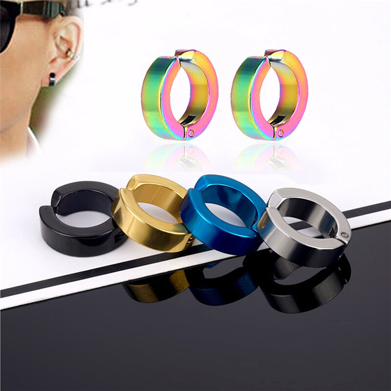 2PCS Non-Piercing Earrings Ear Clip Fake Ear Hoops for Men Women Stainless Steel