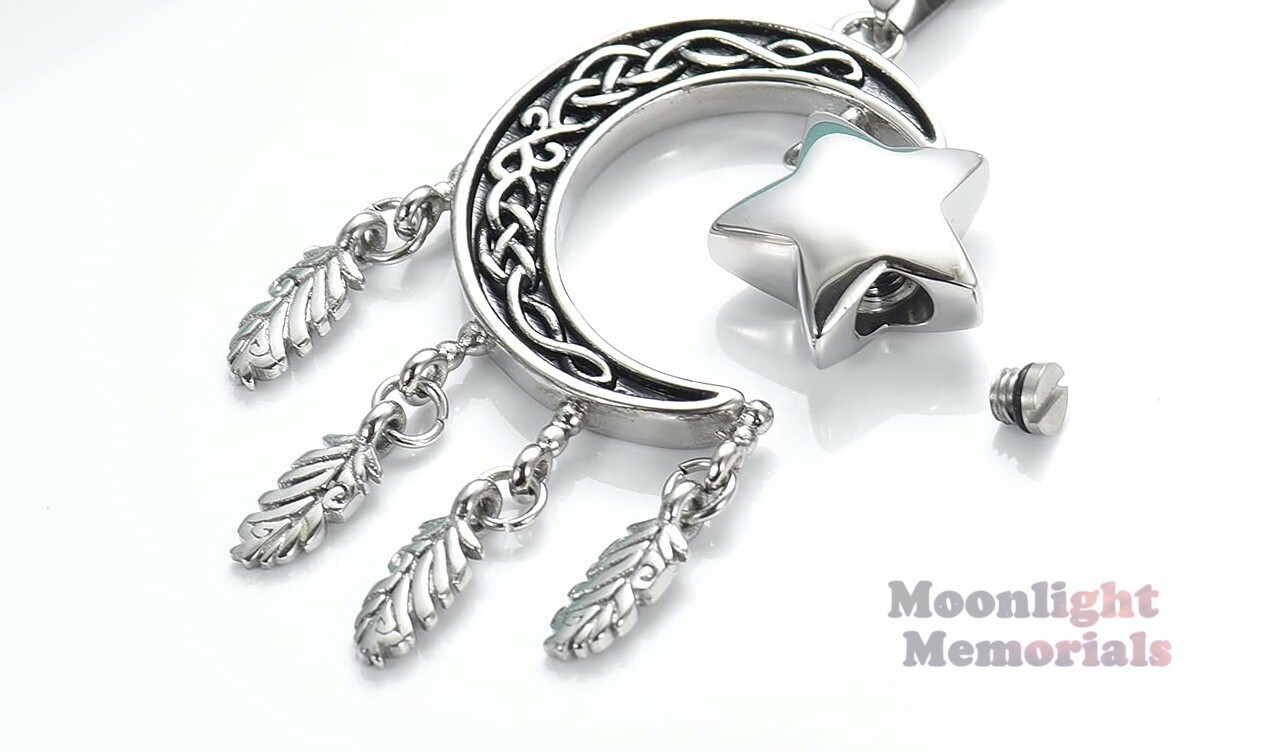 New Dream Catcher Crescent Moon Celtic Cremation Urn Ashes Memorial Necklace
