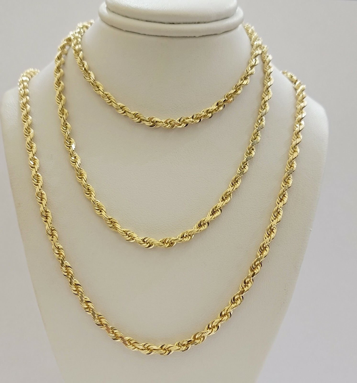 Real Solid 10k Gold Rope Chain Necklace 4mm-10mm Diamond Cut 18″-30″ For Pendant