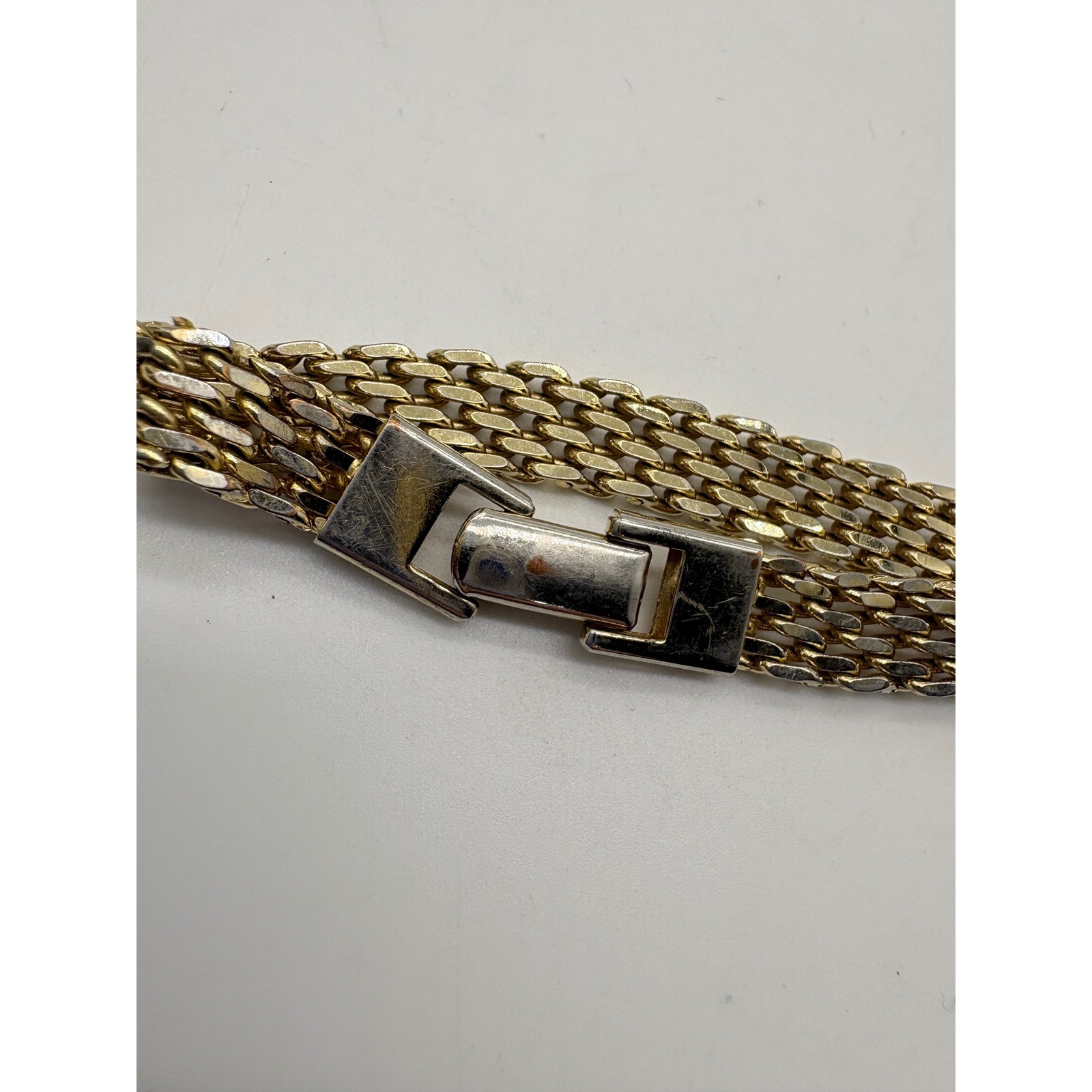 Vintage Gold Tone Multi Strand Mesh Chain Bracelet 7.25 Inch Fold Over Clasp