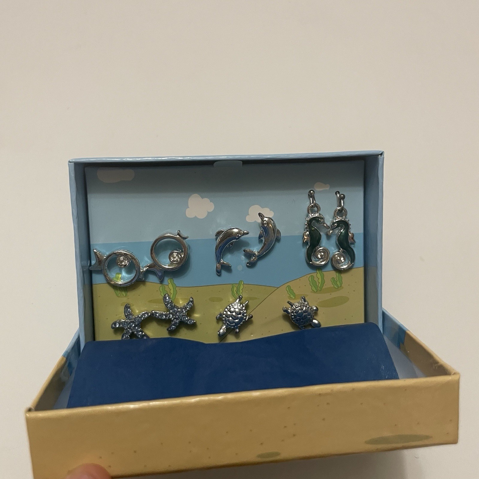Avon Under The Sea Treasures Earring Set 5 Pairs New In Box Silver Toned Ocean