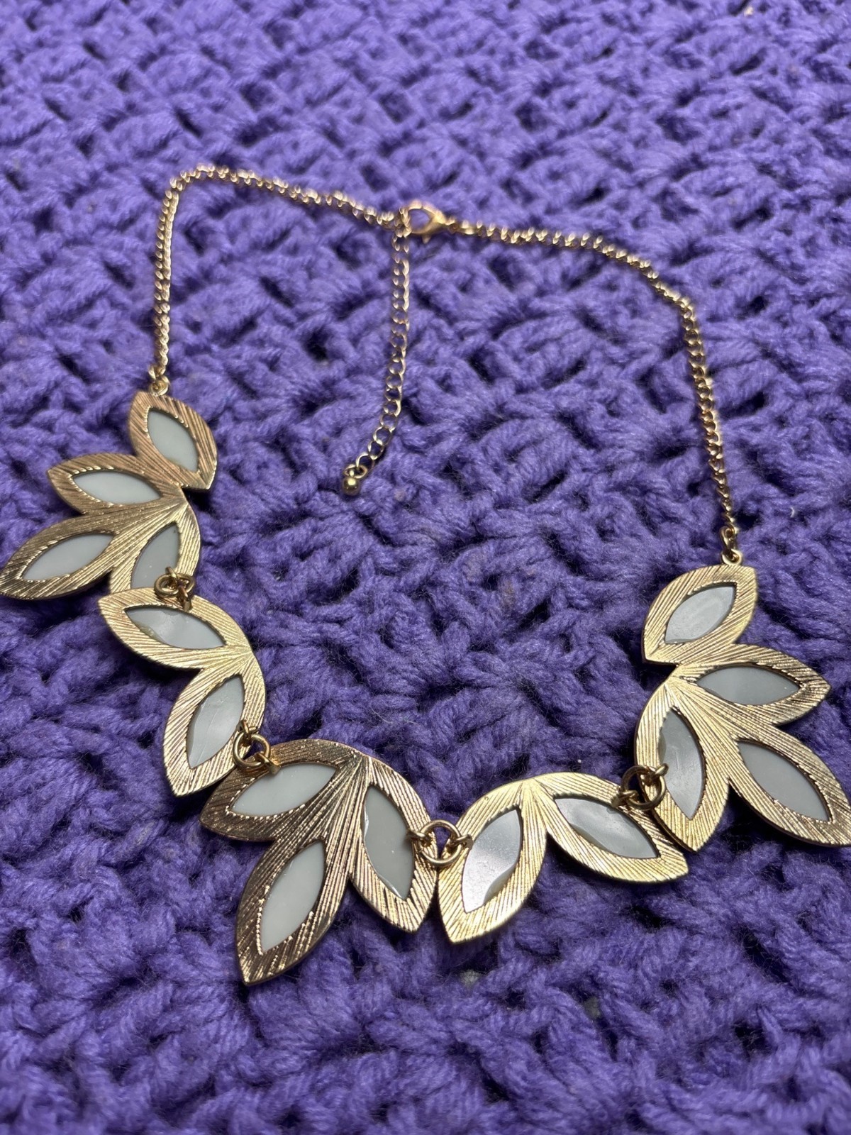 Grey Plastic Rhinestone Statement Necklace Goldtone 16 – 19 inches Long