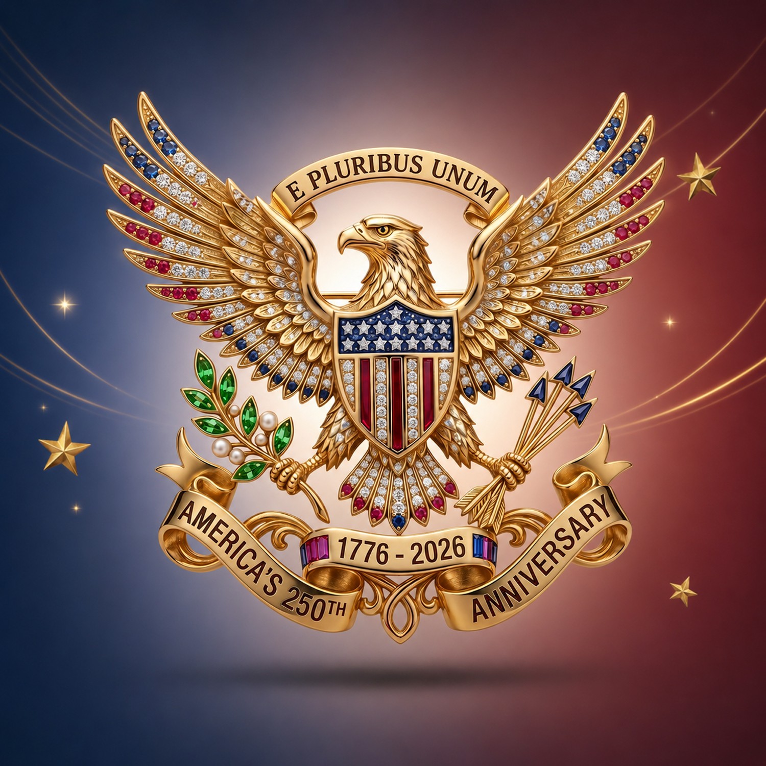 US 250th Anniversary Brooch Pin,Patriotic Eagle Rhinestone Lapel Pin Souvenir