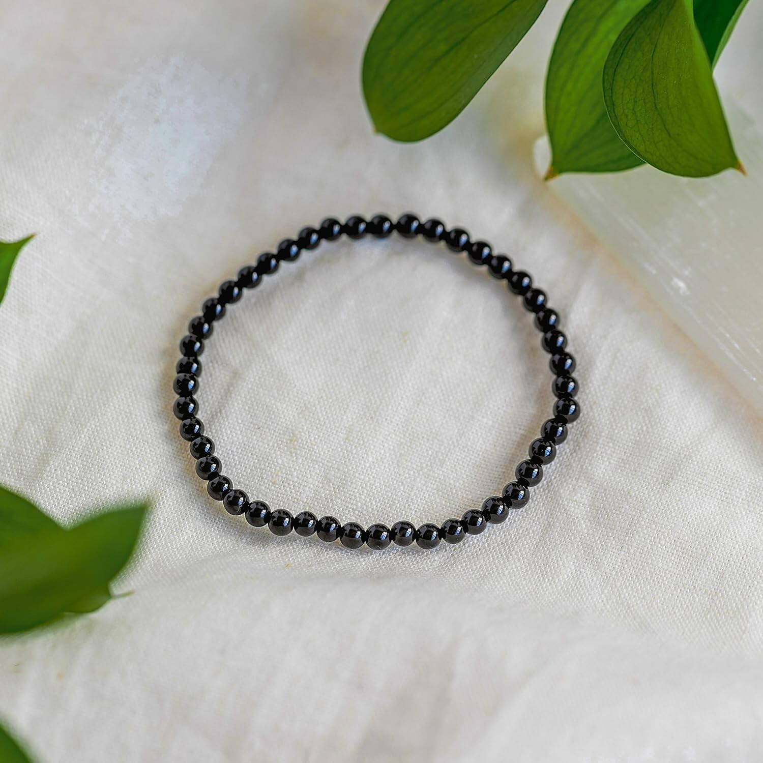 Natural Black Tourmaline Stone Bracelet 4mm Healing Crystal Stretch Bracelet
