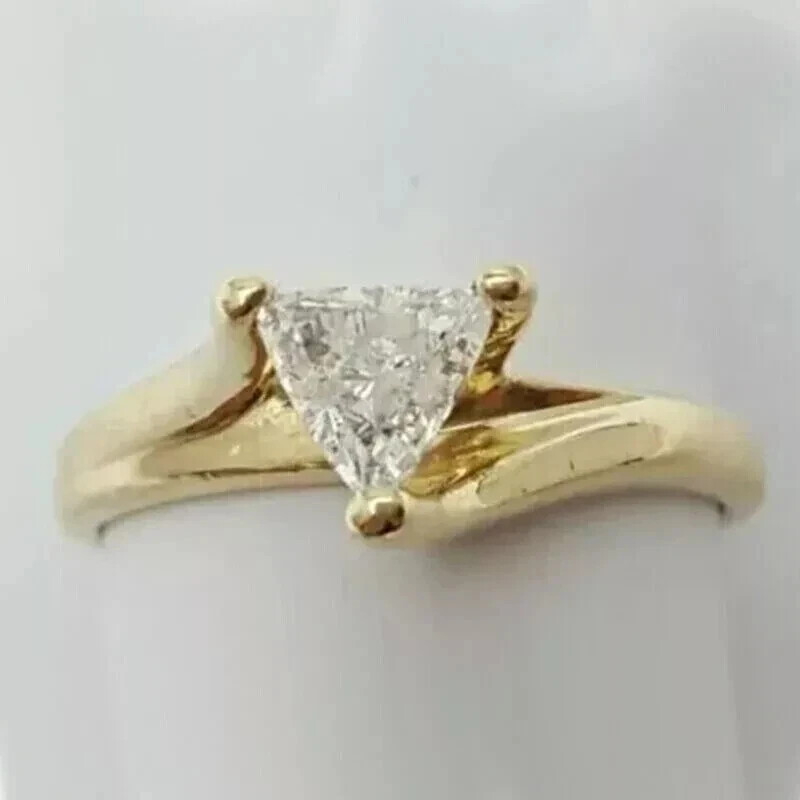 2Ct Trillion Simulated Diamond Engagement Solitary Ring 14k Yellow Gold Plated