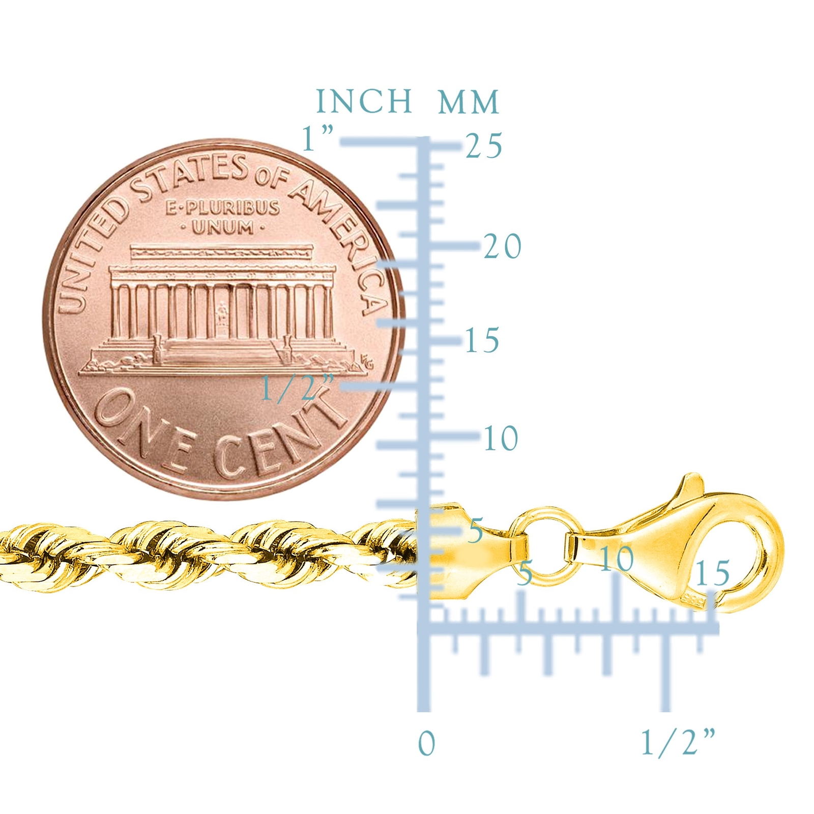 14k Yellow Real Gold filled Solid Rope Chain Necklace, 4.5mm, 20″