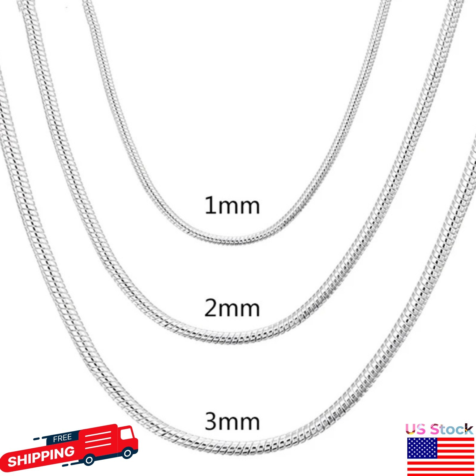 925 Sterling Silver Snake Chain Necklace 1MM 2MM 3MM Thin Dainty Chain 40-75CM