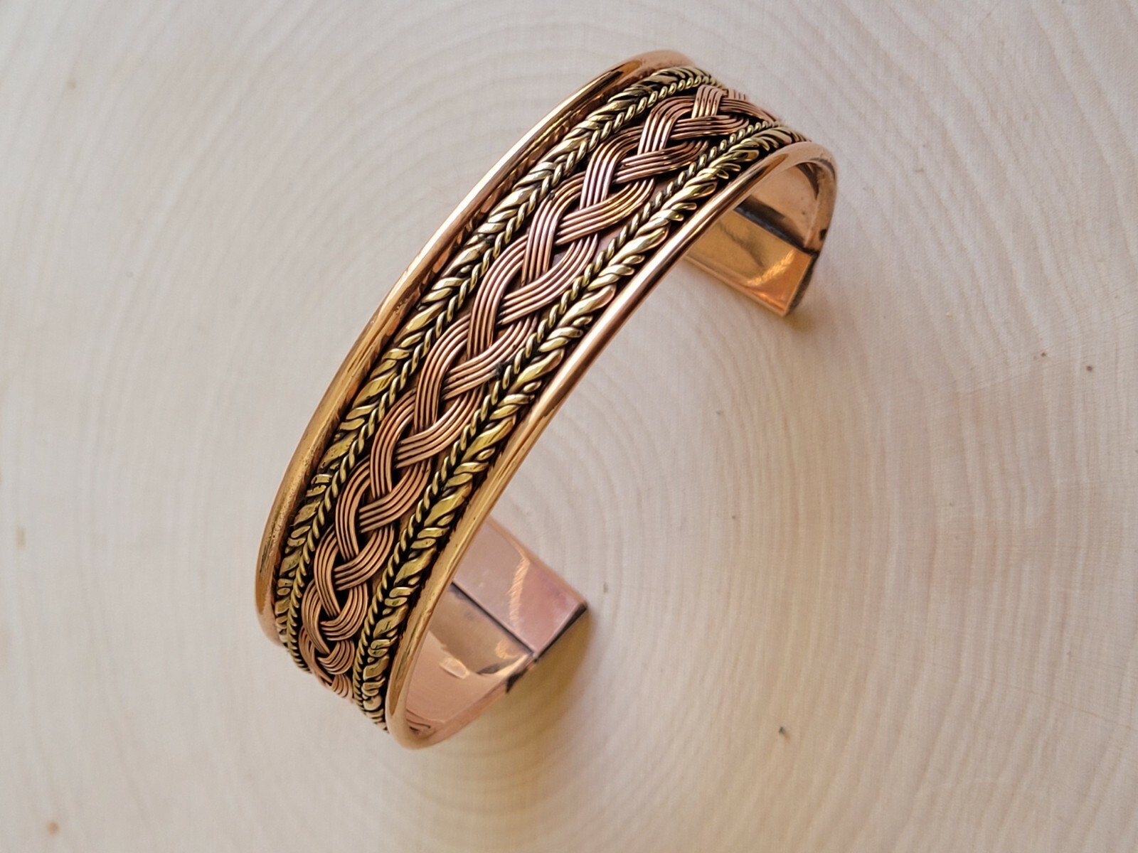 Solid Copper 2 Tone Wide Bangle Cuff – Copper Braided Cuffed Bracelet