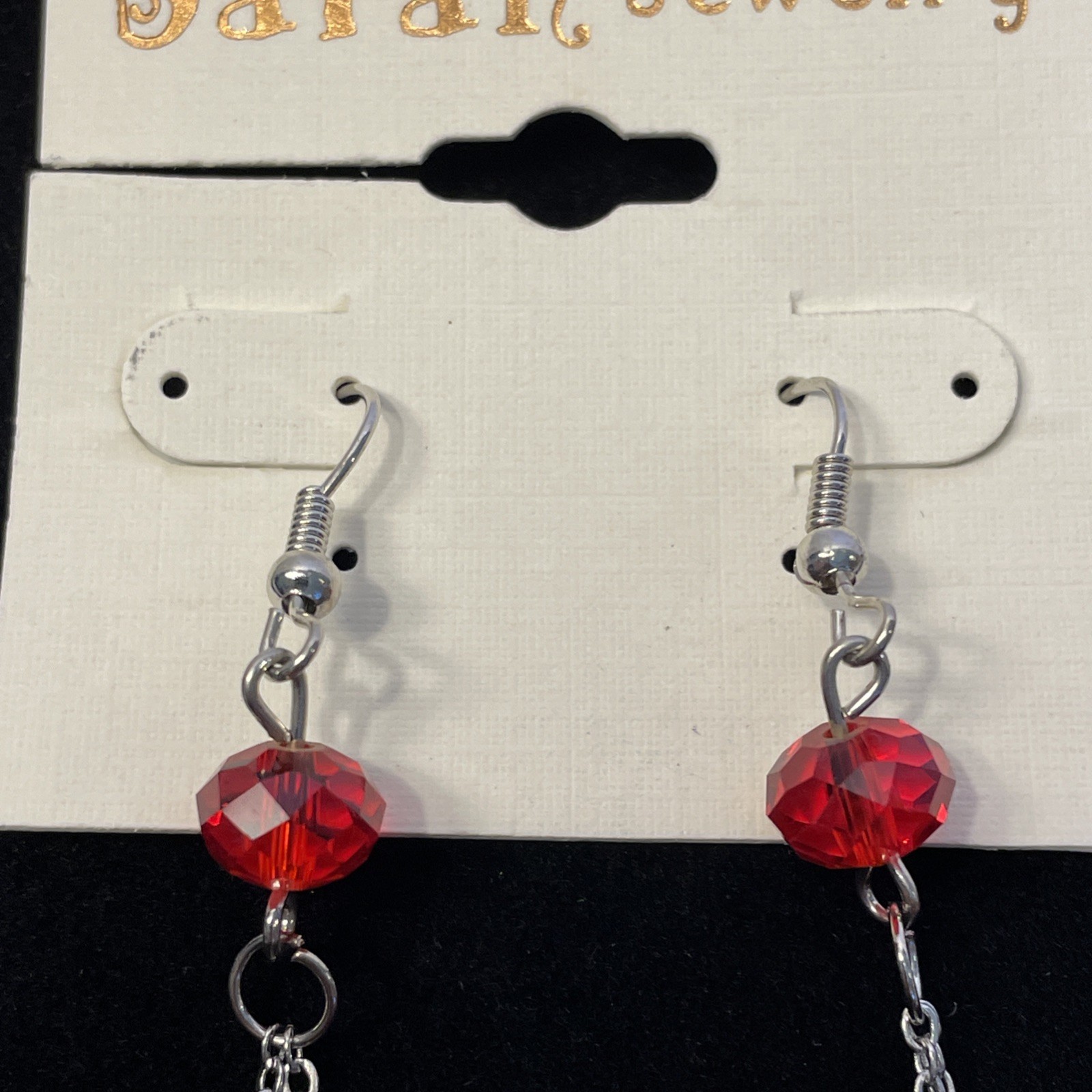 Ruby Red Disco Ball Shamballa Dangle Earrings Silver Tone 3.5 in Chain Drop