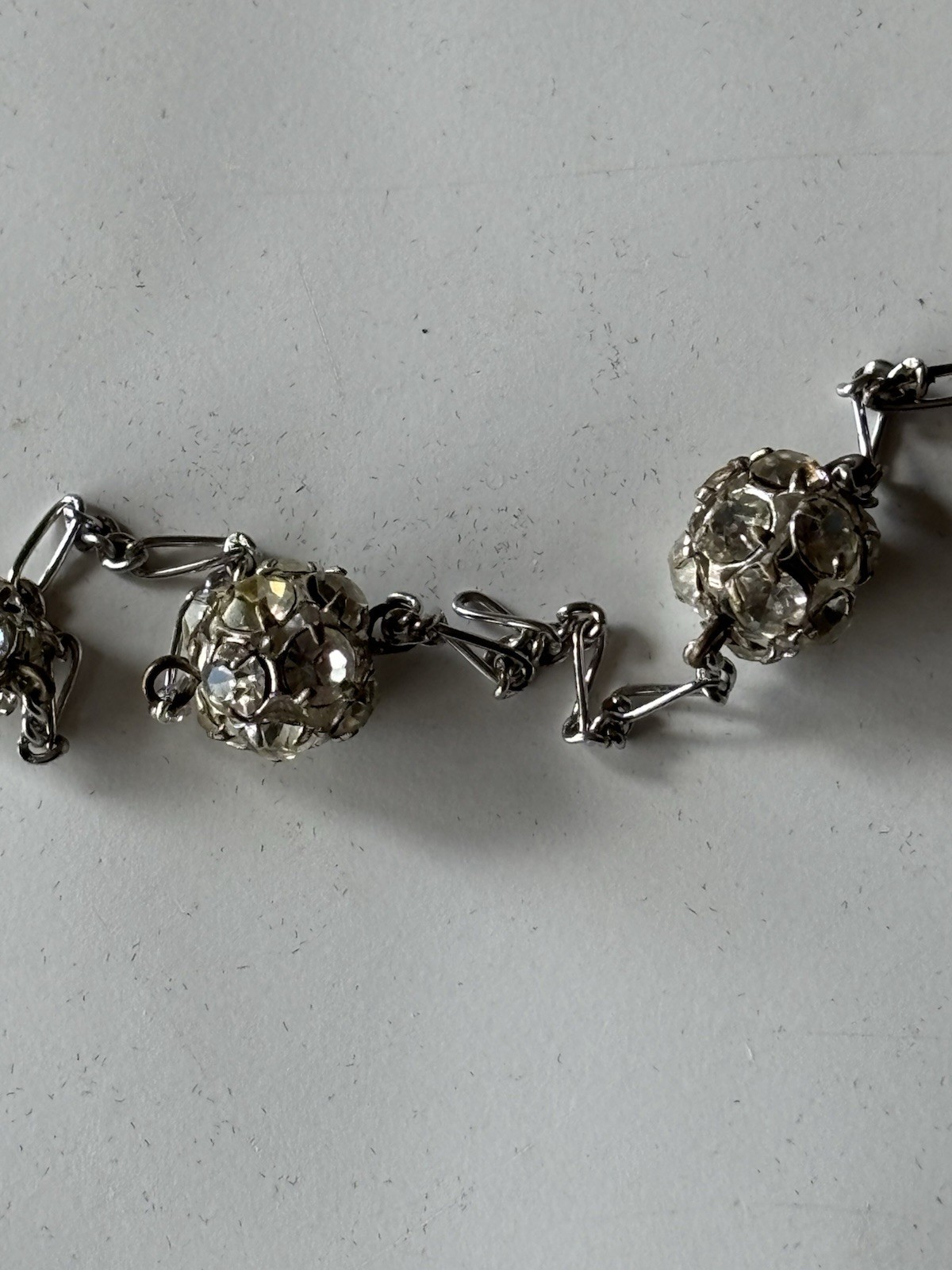 Necklace Silver Tone 9 Rhinestone Disco Ball Stations 30 in Barrel Clasp