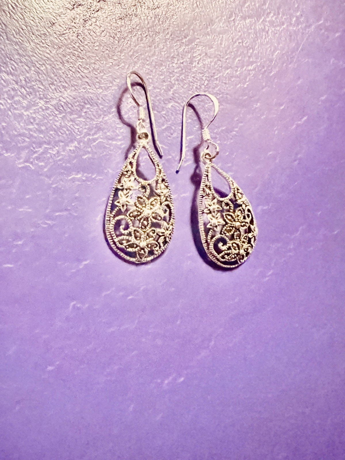 Vintage 925 Sterling Silver Tone Drop With Marcasites Earrings Elegant Gift