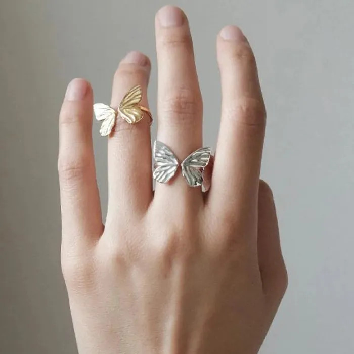 Personalized Copper Butterfly Open Ring Vintage Geometric Jewelry Gift Women