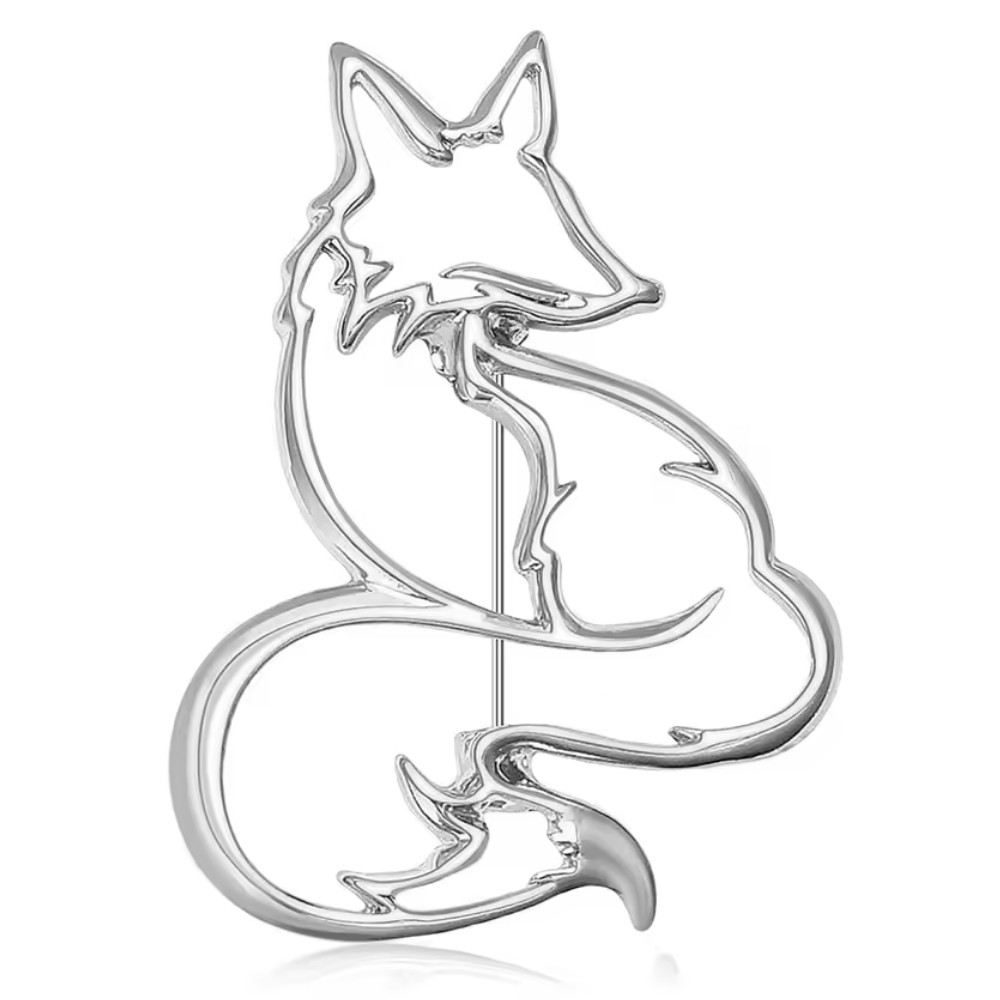 Vintage Fall Hollow Fox Brooch Autumn Silver Tone Enamel Animal Pin Jewelry Gift