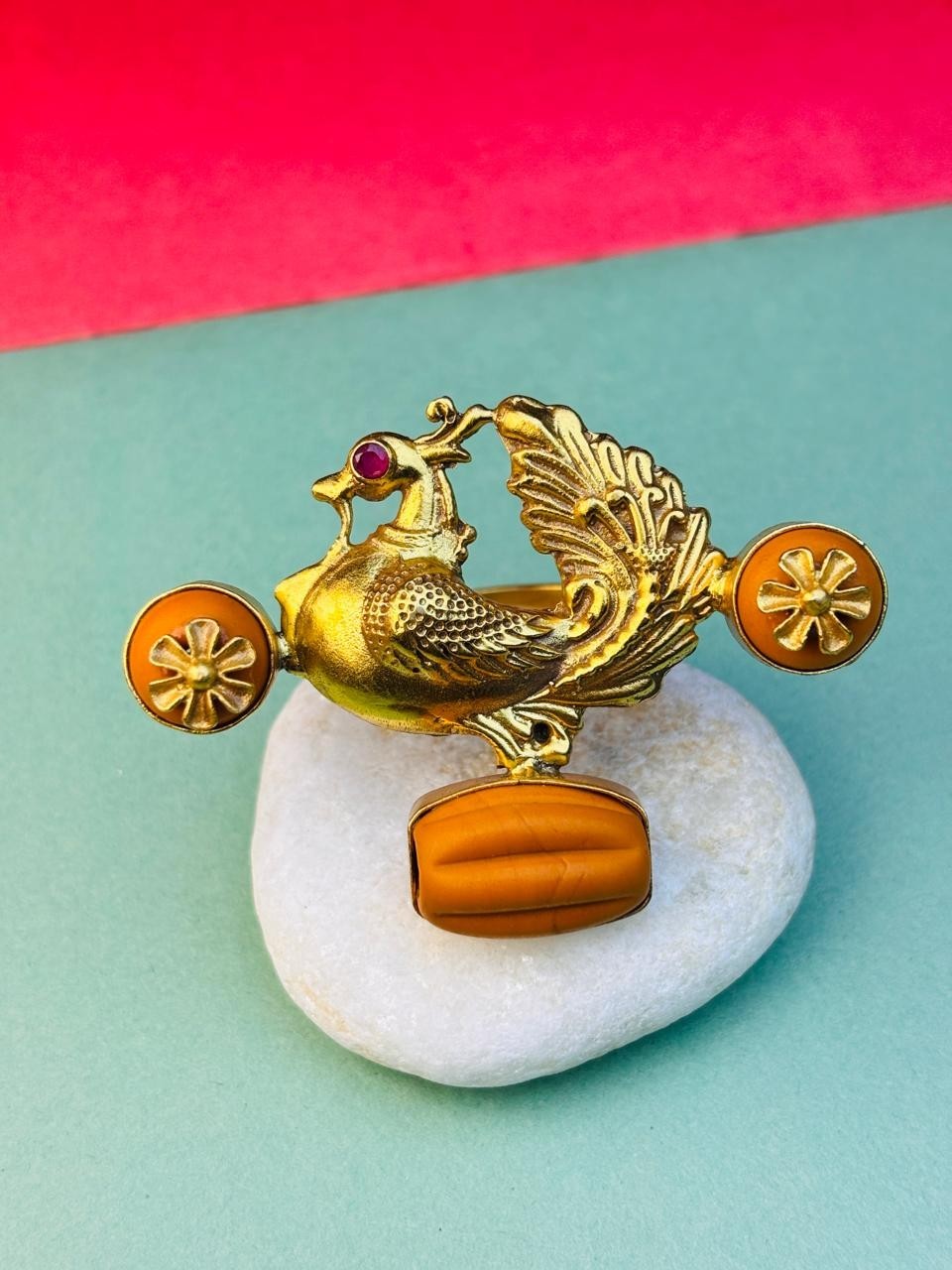 925 Silver Peacock Adjustable Ring Vintage Gold Finish Gift for Women