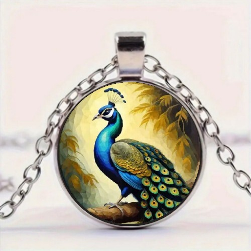 Painted Animal Peacock Necklace Jewelry Everyday Wear
