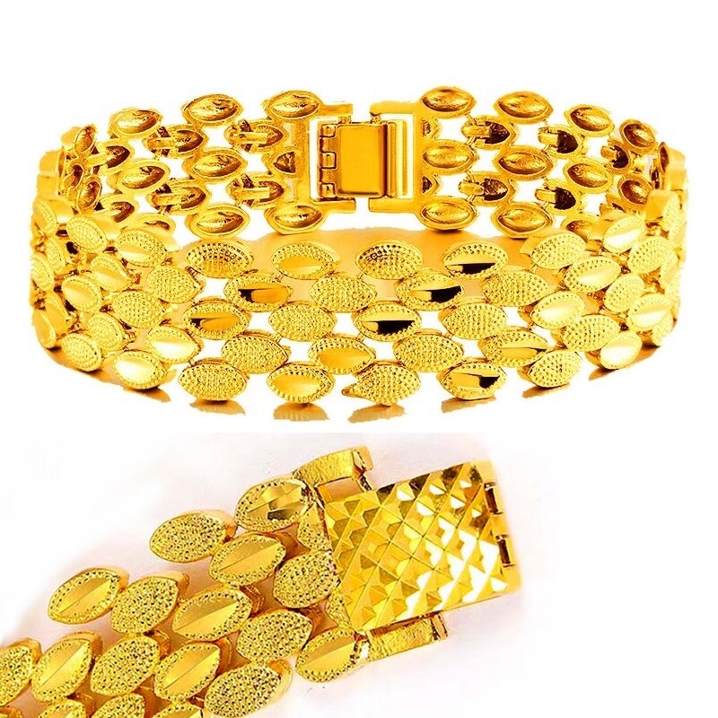 24k Gold Filled Over Brass Womens Wide Chain Bracelet Small 6″ 6.5″ 7″ 7.5″ D804