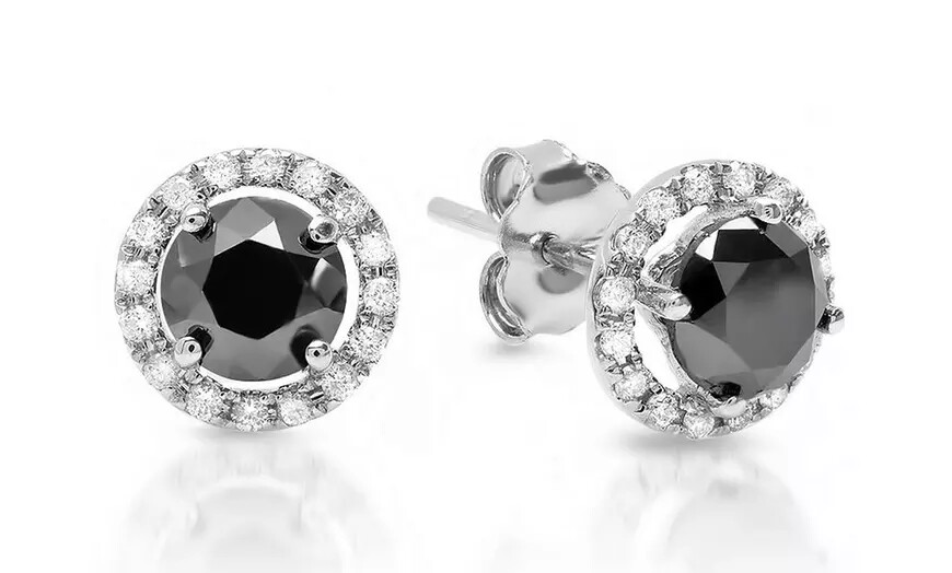 Women’s 925 Sterling Silver Black Round Cubic Zirconia HALO Studs Earrings 8mm