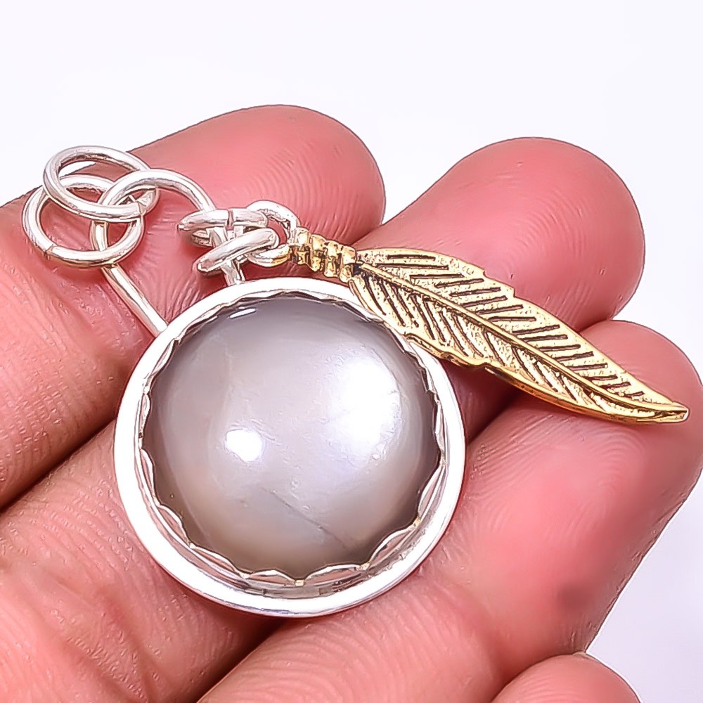 Moonstone -Sri Lanka 925 Sterling Silver Two Tone Pendant 1.95″ Christmas Gift
