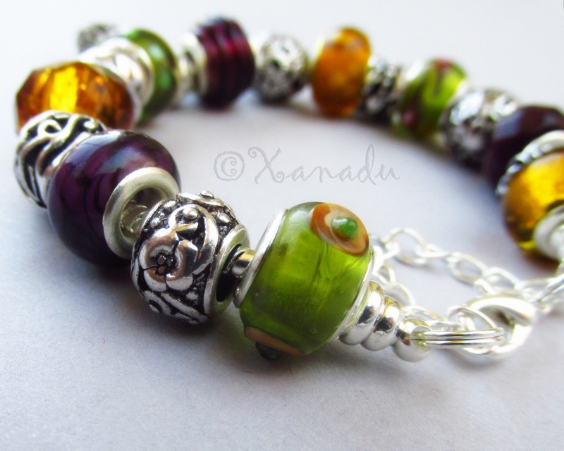 Autumn Leaves European Charm Bracelet With Silver Pine Cone Charm Pendant