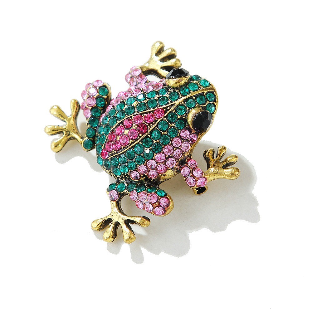 2Pcs Vintage Rhinestone Frog Brooches Women Fashion Animal Brooch Pin Jewelry