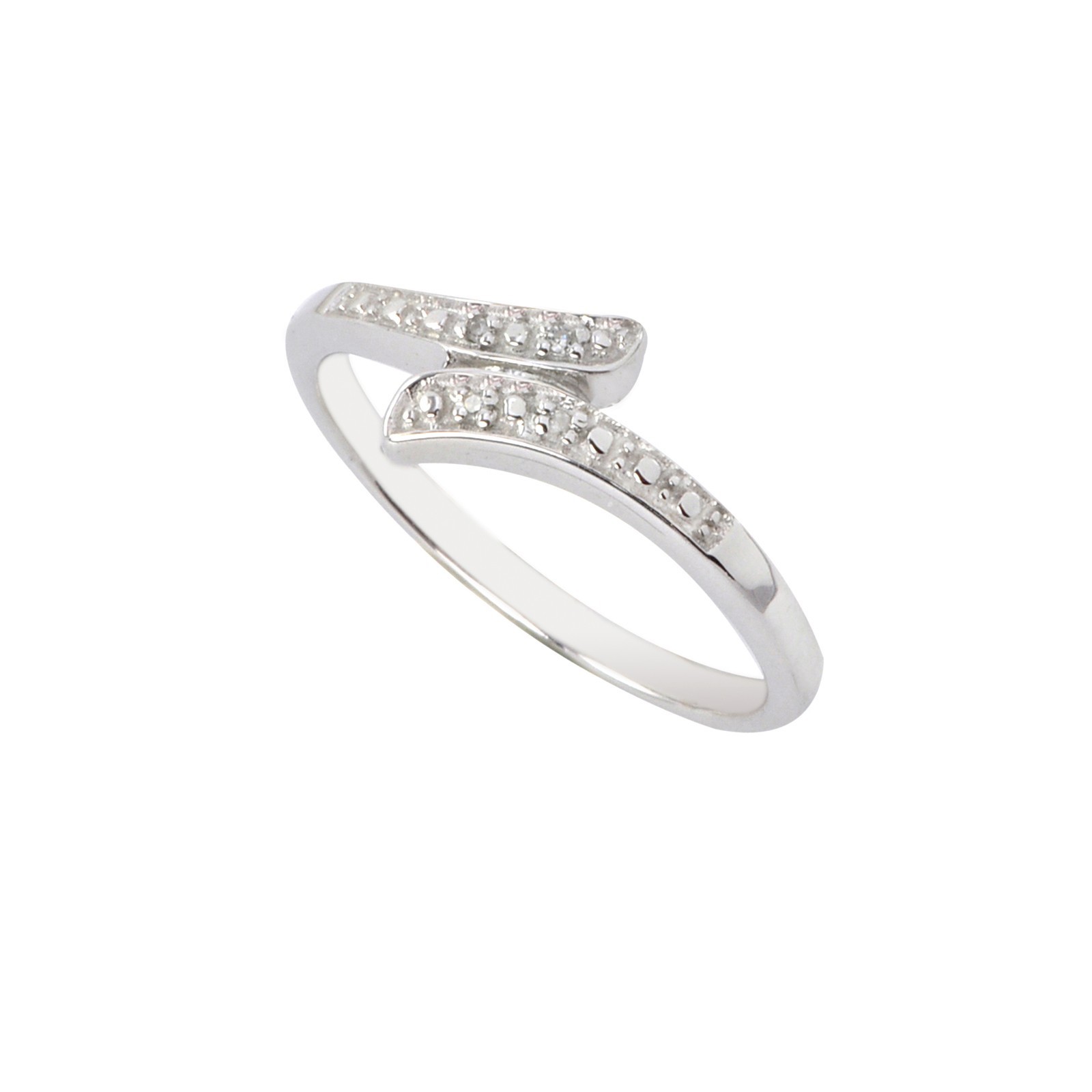 Sterling Silver Diamond Ring – Crossover Design .01 ct, I-J, I2