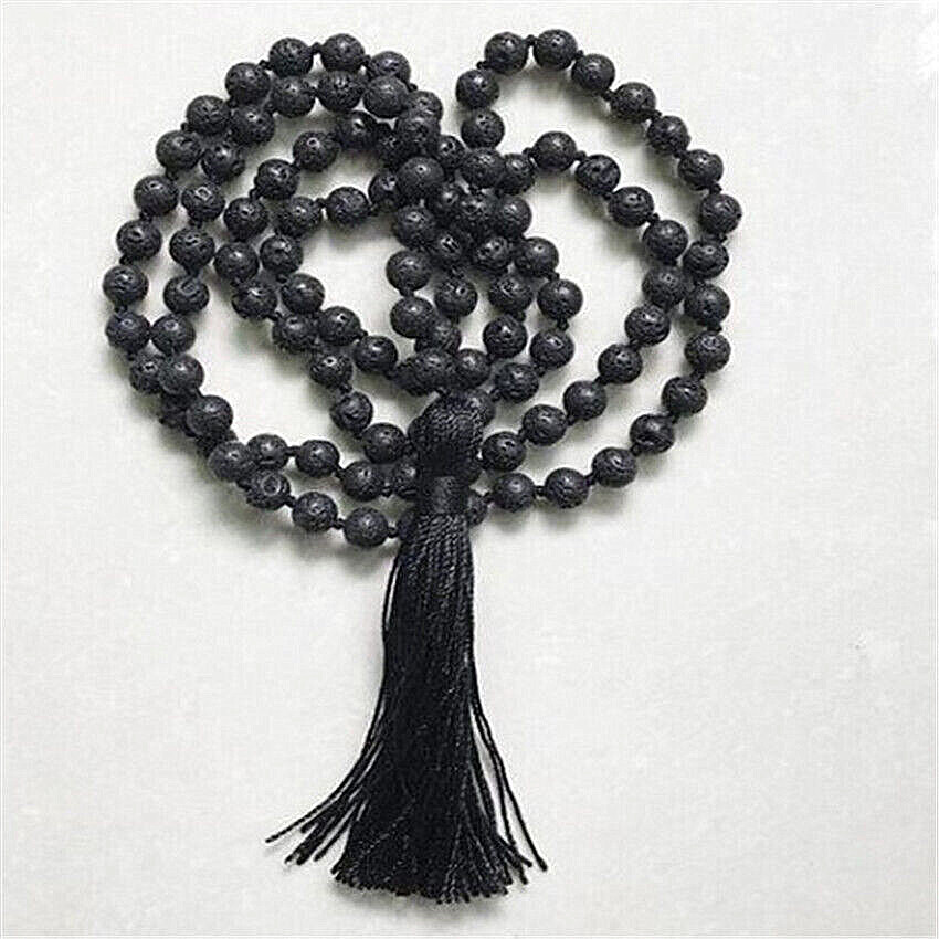 6mm Natural Volcanic Necklace 108 Buddha Beads Layered Gemstone Prayer