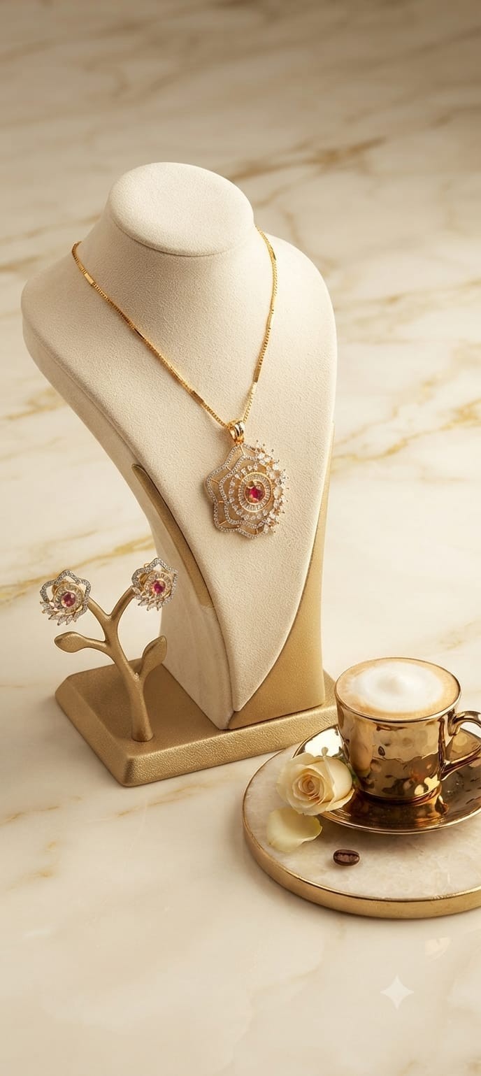 Exclusive High-Quality Chain Set with Pendant & Earrings | E – Handmade in India