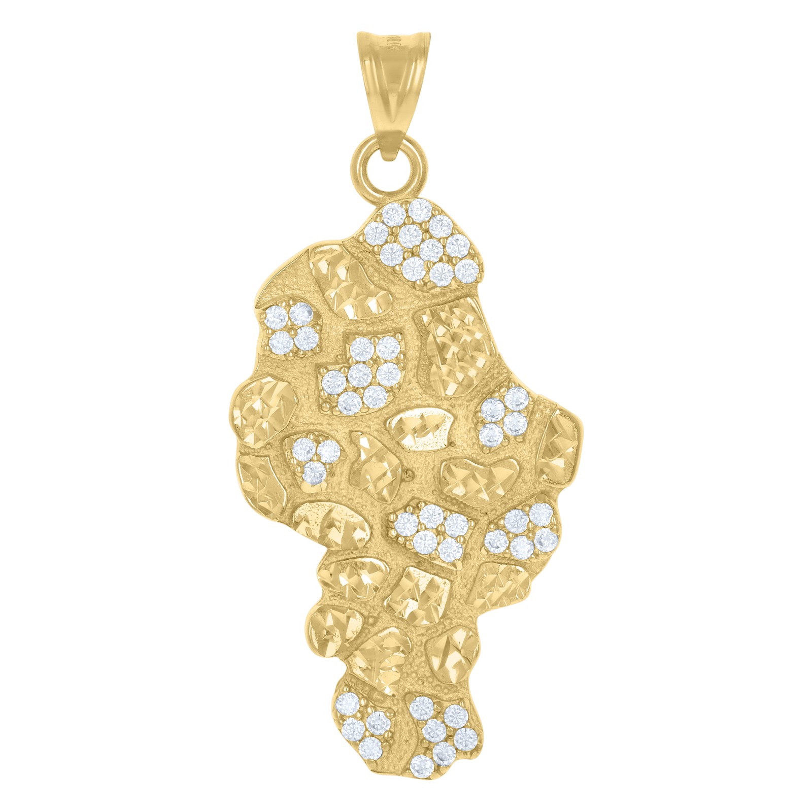 10K Yellow Gold Round Cut CZ Men’s 1.85″ D/C Country Charm Nugget Africa Pendant