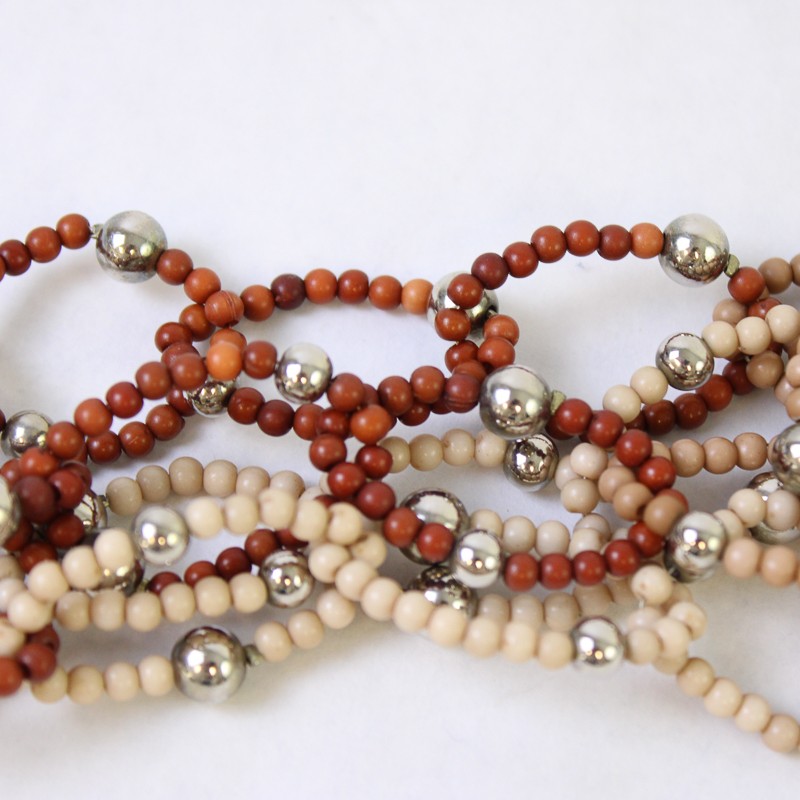 Brown Beige and Silver-Tone Chain Link Beaded Necklace 21″