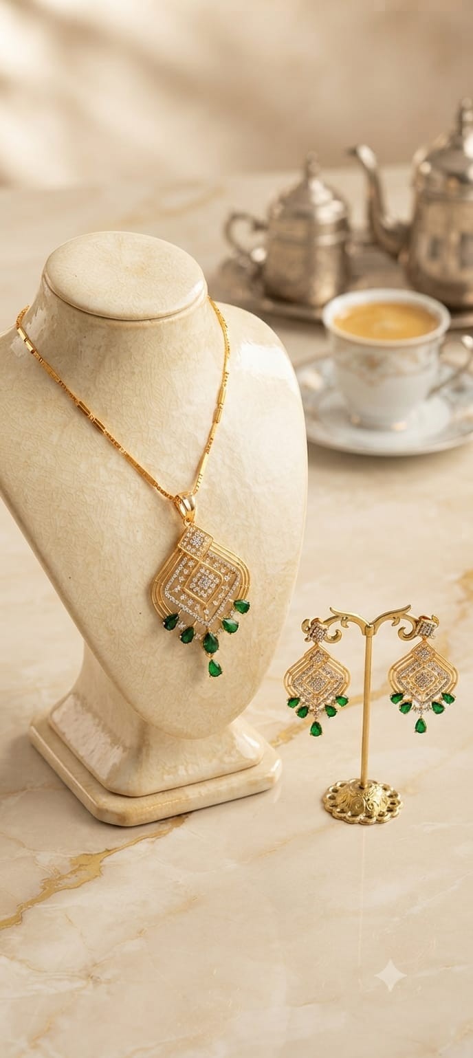Exclusive High-Quality Chain Set with Pendant & Earrings | E – Handmade in India
